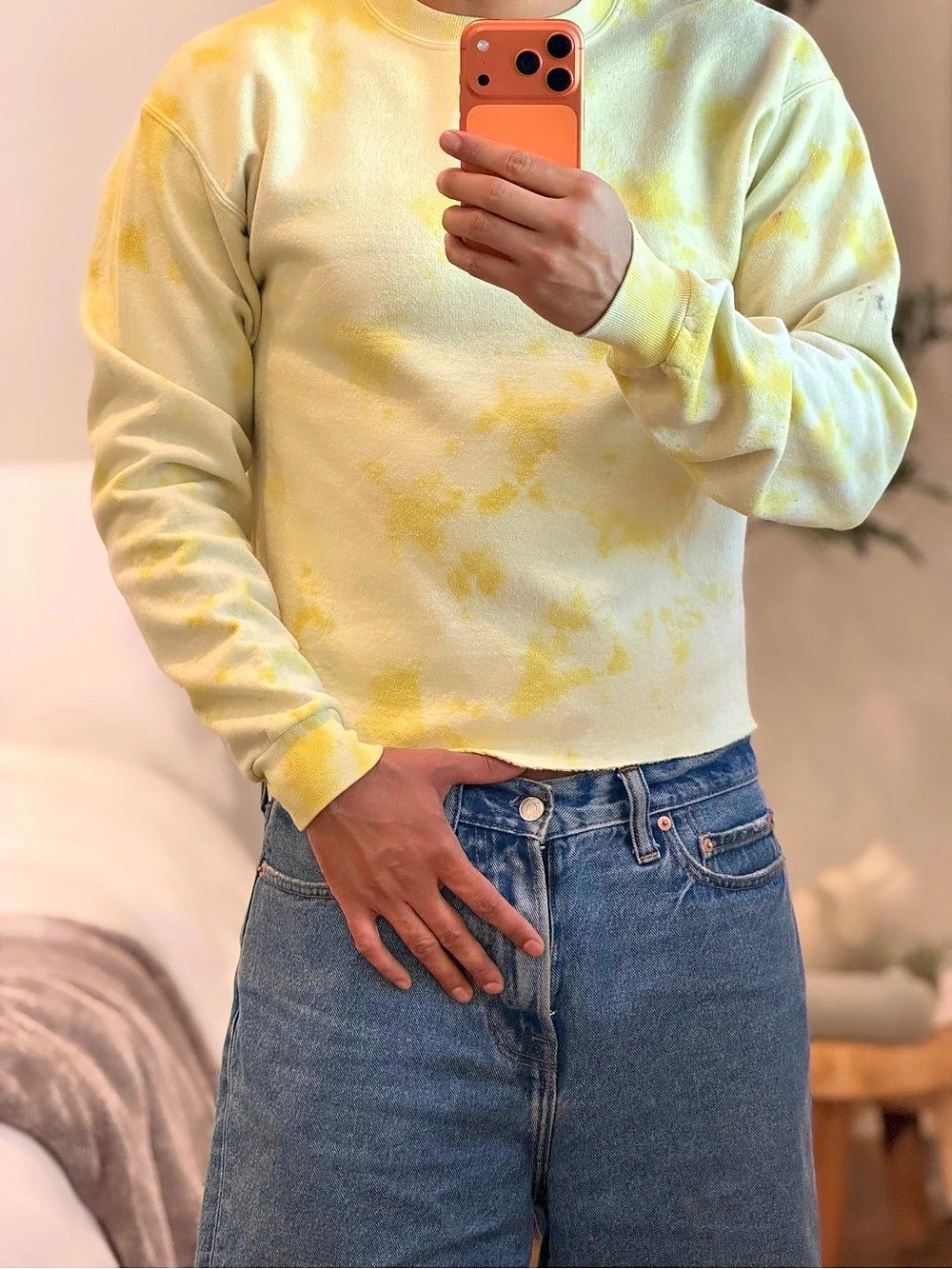 Hanes EcoSmart Crewneck Sweatshirt Tie-Dye Crewneck Yellow & Green Medium